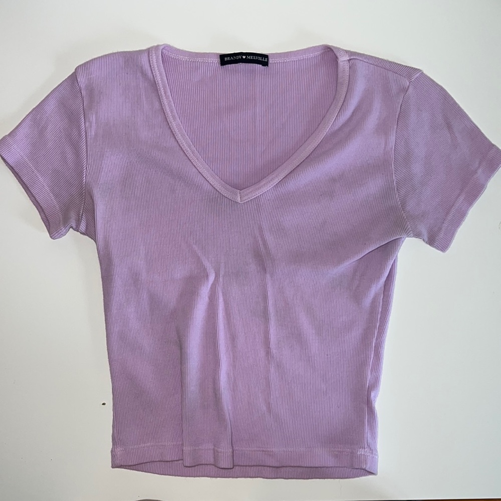 Brandy Melville pinkish purple v-neck crop top.